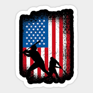 Baseball Lover American Flag Baseball Sticker